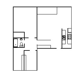 Floor plan for 3 beds, 1 bath, 966 sqft
